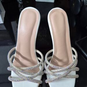 crystal strap pointed toe heels – elegant white